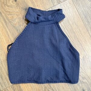 Free People Movement Navy Blue Ribbed Halter Top